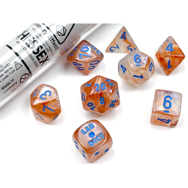 CHX 30045 Borealis Rose Gold/light blue Luminary Polyhedral 7-Dice Set (with bonus die)