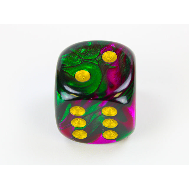 CHX DG2034 Gemini Green-Purple/gold 20mm d6 dice w/pips