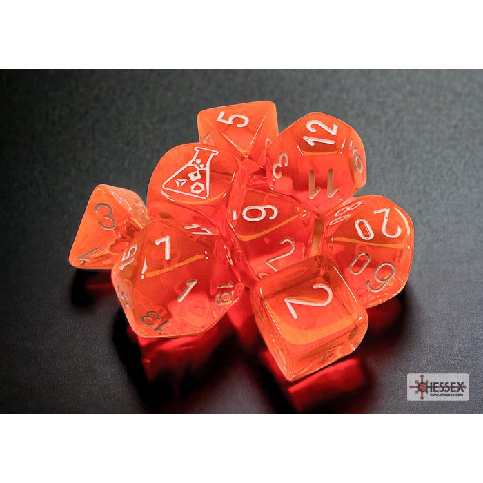 CHX 30060 Translucent Neon Orange/white Polyhedral 7-Dice Set (with bonus die)