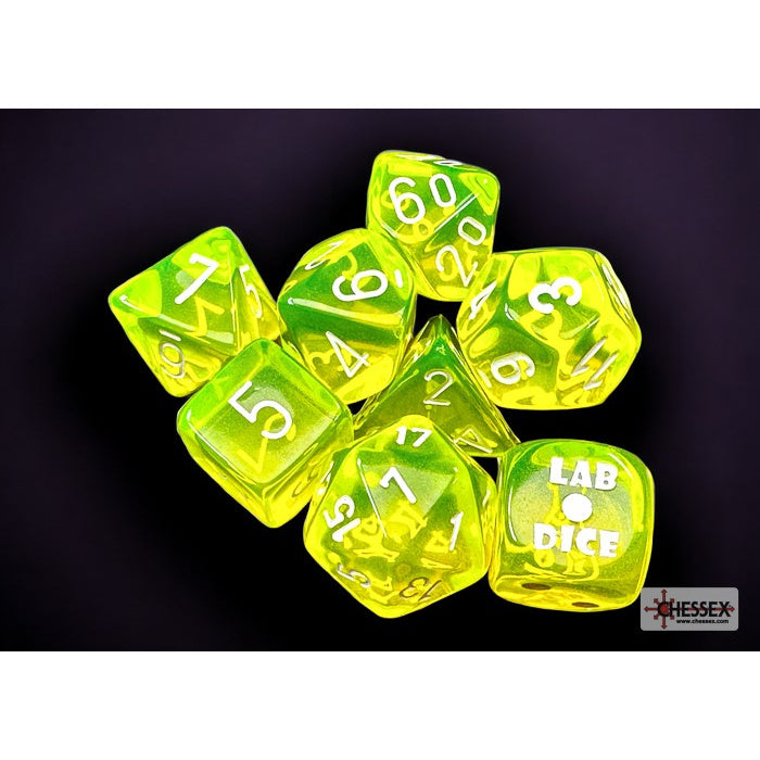 CHX 30061 Translucent Neon Yellow/white Polyhedral 7-Dice Set (with bonus die)