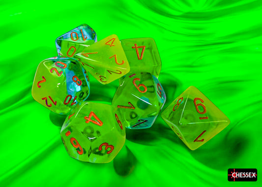 CHX 26470 Gemini Plasma Green-Teal/orange Luminary Polyhedral 7-Dice Set