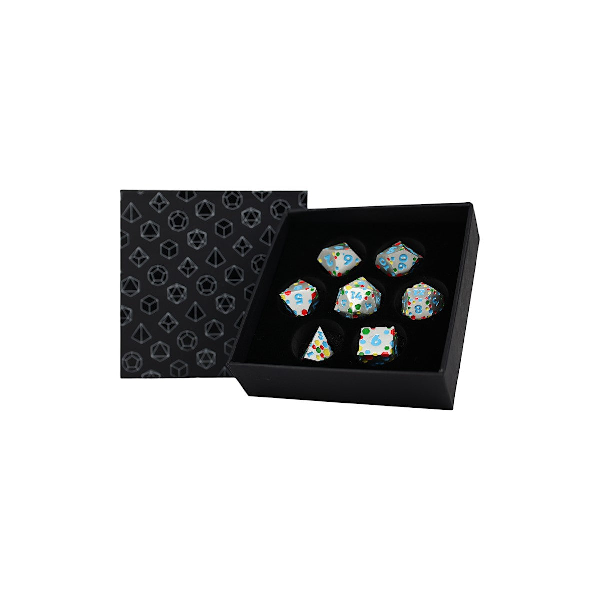 LPG Dice RPG Set Inscripted Hex Rainbow White