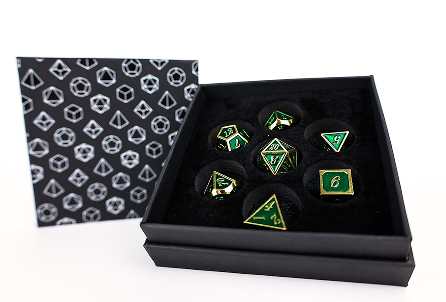 LPG Dice Set - Metal RPG Serif Green/Gold