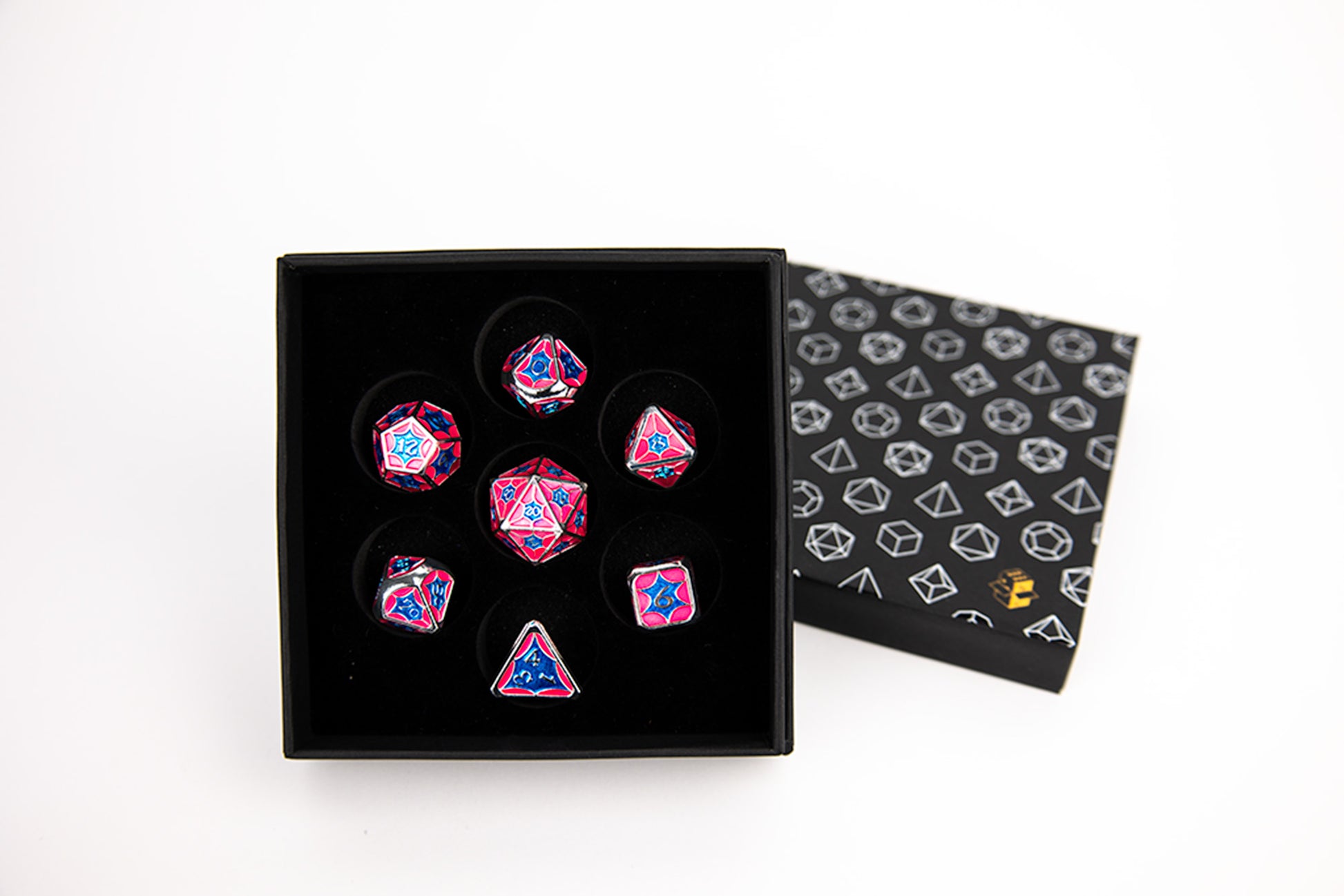 LPG Dice Set - Metal RPG Leadlight Blue/Pink/Silver