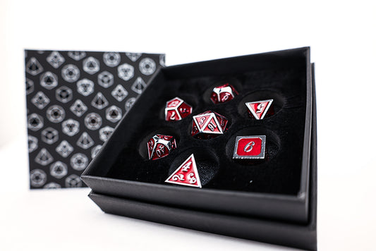 LPG Dice Set - Metal RPG Serif Red/Silver