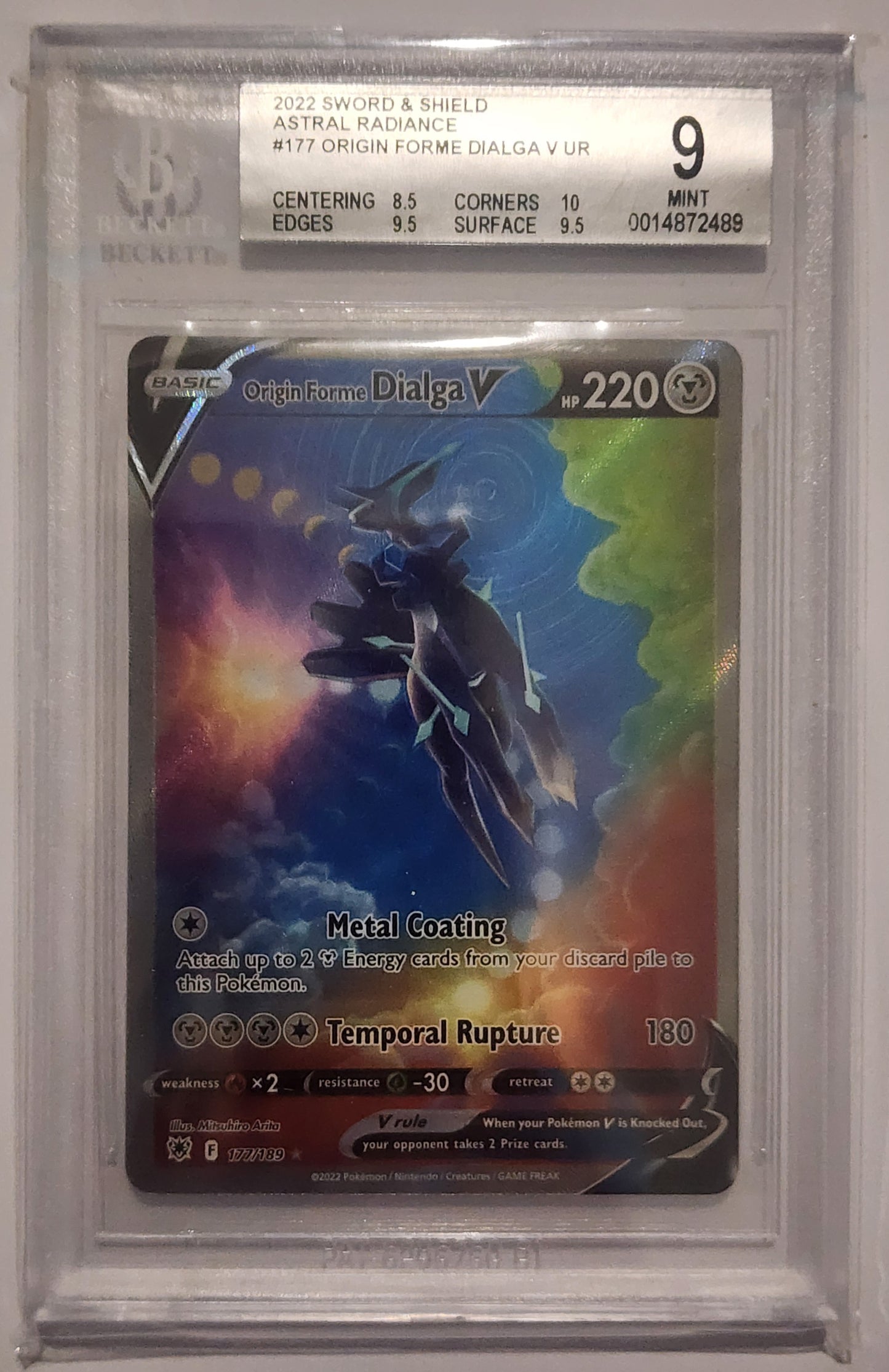 2022 Pokemon SWSH Astral Radiance Origin Forme Dialga V 177/189 - BECKETT 9