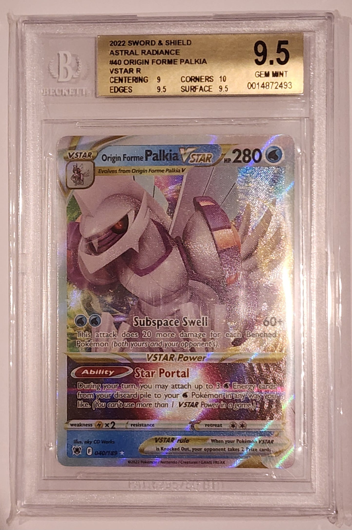 2022 Pokemon SWSH Astral Radiance Origin Forme Palkia VStar 40/189 - BECKETT 9.5