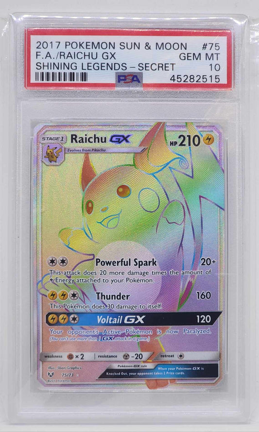 2017 Pokemon Sun & Moon Shining Legends 75 Fa/Raichu Gx Shining Legends-Secret