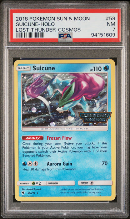 2018 Pokemon Sun & Moon Lost Thunder 59 Suicune-Holo Lost Thunder-Cosmos PSA 7