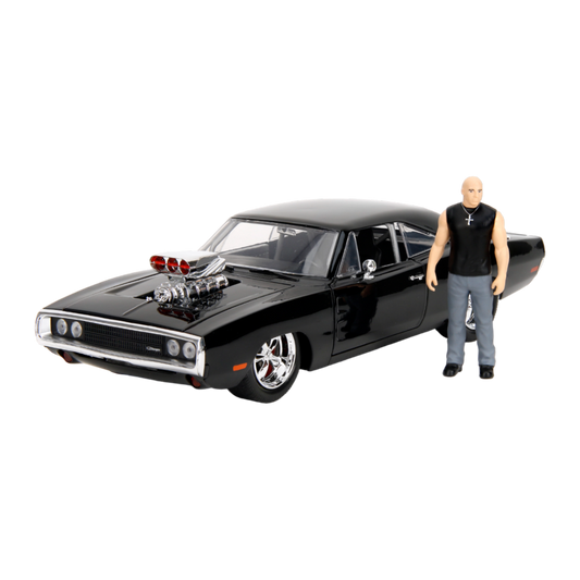 Hollywood Rides - 1970 Dodge Charger w/Dom Toretto 1:24 Diecast Set