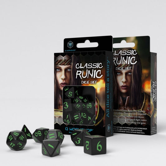 Q Workshop - Runic Black & Green Dice Set 7