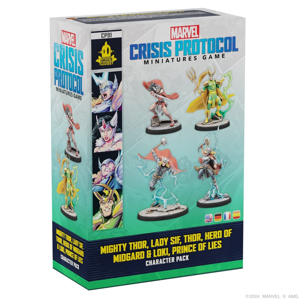 Marvel Crisis Protocol Miniatures Game Mighty Thor, Lady Sif, Classic Thor, & Classic Loki