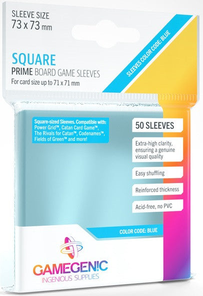 Gamegenic Prime Board Game Sleeves - Size Code BLUE - Square Sized (73mm x 73mm) (50 Sleeves Per Pack)