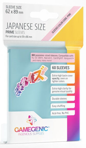 Gamegenic Prime Japanese Sized Sleeves - Size Code PINK - Sleeve Colour Clear (62mm x 89mm) (60 Sleeves Per Pack)