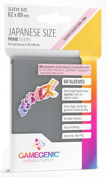 Gamegenic Prime Japanese Sized Sleeves - Size Code PINK - Sleeve Colour Dark Gray (62mm x 89mm) (60 Sleeves Per Pack)