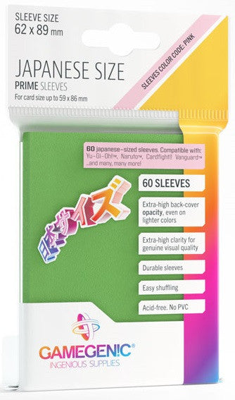 Gamegenic Prime Japanese Sized Sleeves - Size Code PINK - Sleeve Colour Green (62mm x 89mm) (60 Sleeves Per Pack)