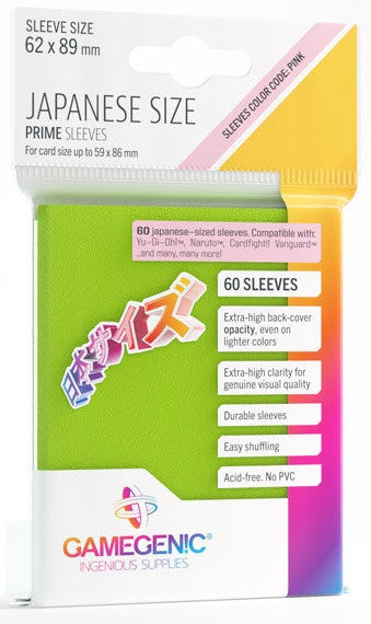 Gamegenic Prime Japanese Sized Sleeves - Size Code PINK - Sleeve Colour Lime (62mm x 89mm) (60 Sleeves Per Pack)