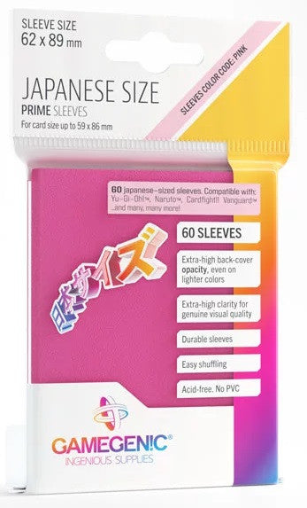 Gamegenic Prime Japanese Sized Sleeves - Size Code PINK - Sleeve Colour Pink (62mm x 89mm) (60 Sleeves Per Pack)