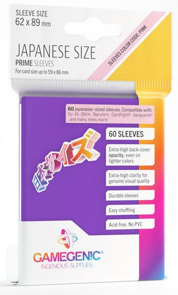 Gamegenic Prime Japanese Sized Sleeves - Size Code PINK - Sleeve Colour Purple (62mm x 89mm) (60 Sleeves Per Pack)