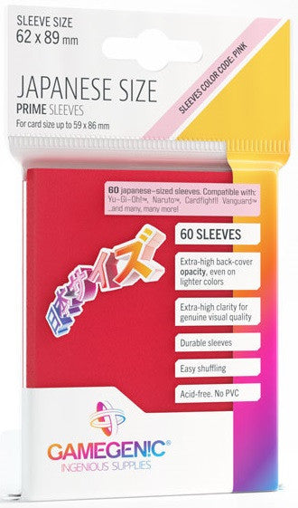 Gamegenic Prime Japanese Sized Sleeves - Size Code PINK - Sleeve Colour Red (62mm x 89mm) (60 Sleeves Per Pack)