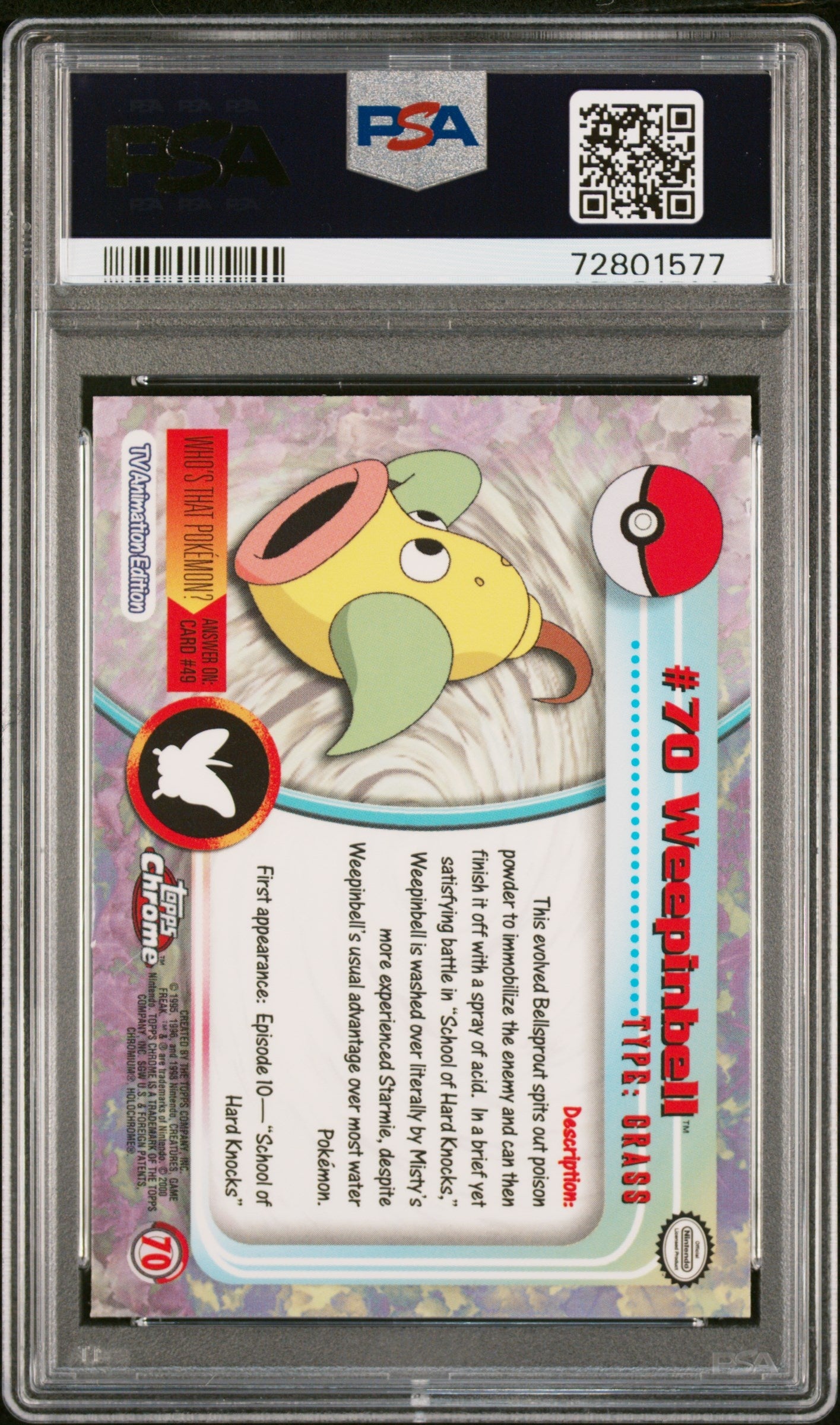 2000 Topps Chrome Pokemon T.V. 70 Weepinbell Pokemon T.V.