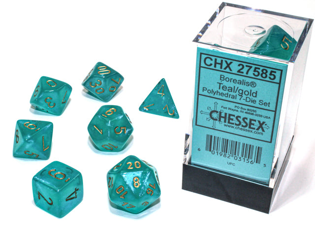 CHX 27585 Borealis Polyhedral Teal/Gold Luminary 7-Die Set