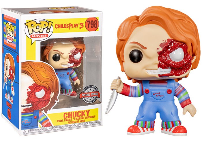 Child's Play - Chucky Half Battle Damaged US Exclusive Pop! Vinyl - Ozzie Collectables