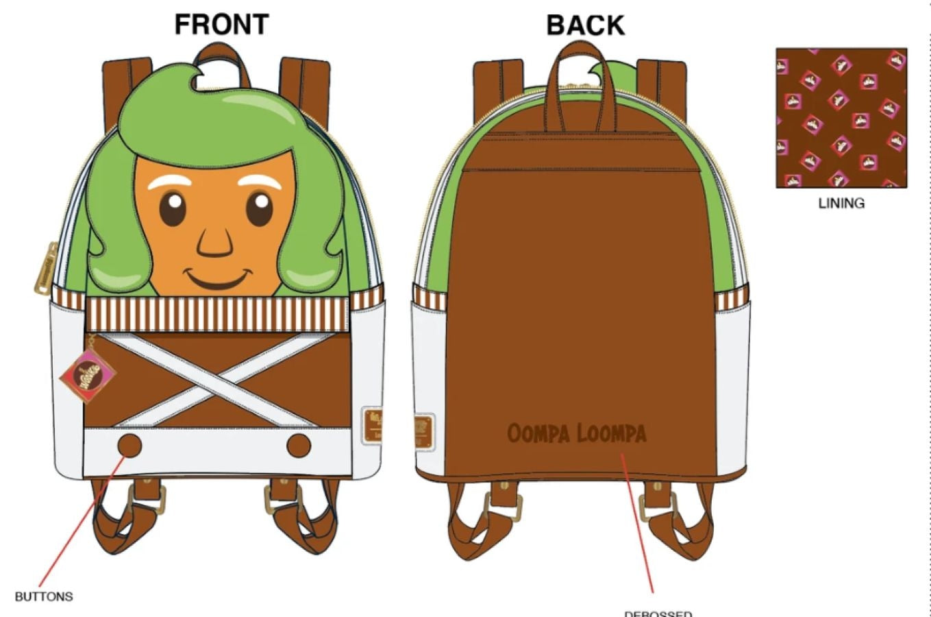 *LAST ONE* Loungefly Willy Wonka Oompa Loompa Mini Backpack - Brand New!!! cheapest