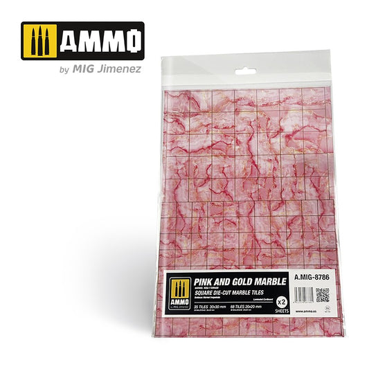 Ammo by MIG - Dioramas - Marble - Pink and Gold Marble - Square Die Cut Marble Tiles 2pc