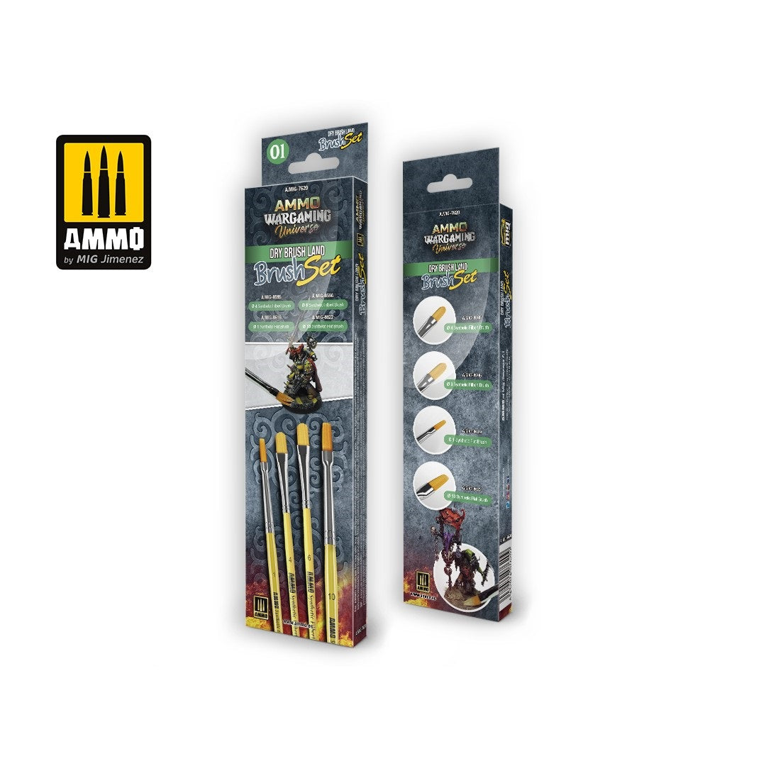 Ammo by MIG Brushes - Wargaming Universe - Dry Brush Land Brush Set