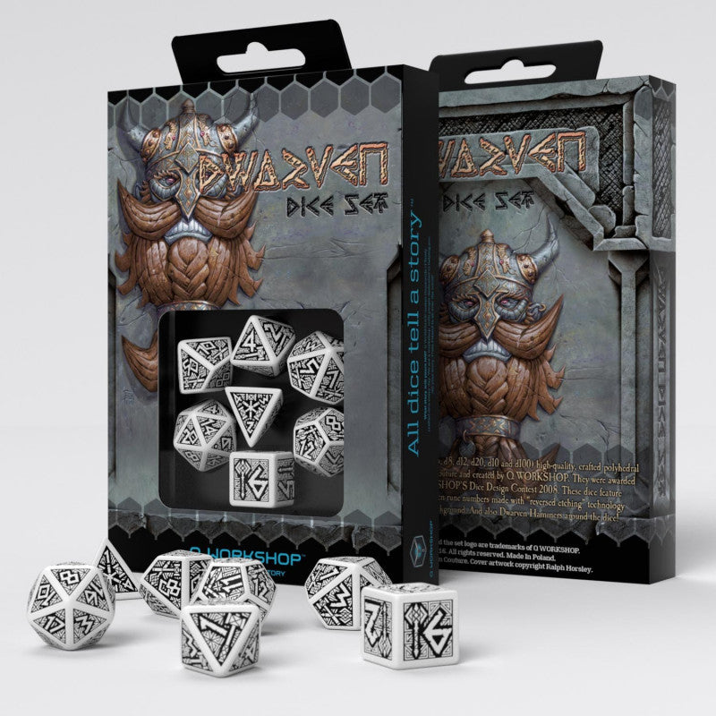 Q Workshop Dwarven White & Black Dice Set 7 - Ozzie Collectables