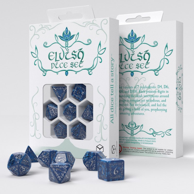 Q Workshop Elvish Dice Set - Cobalt & Silver Dice Set 7