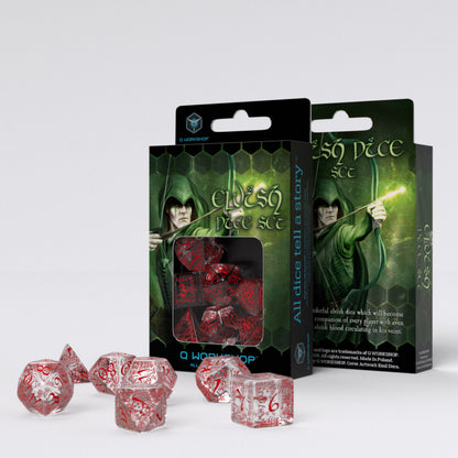 Q Workshop Elvish Translucent & Red Dice Set 7