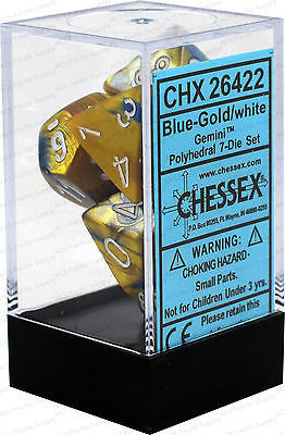 D7-Die Set Dice Gemini Polyhedral Blue-Gold/White (7 Dice in Display)