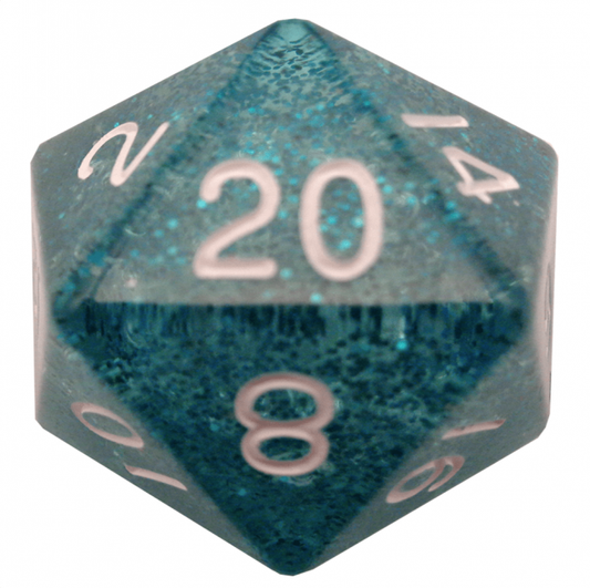 MDG 35mm Mega Acrylic d20 Dice: Ethereal Light Blue with White Numbers