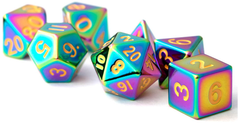 MDG Metal Polyhedral Dice Set - Torched Rainbow