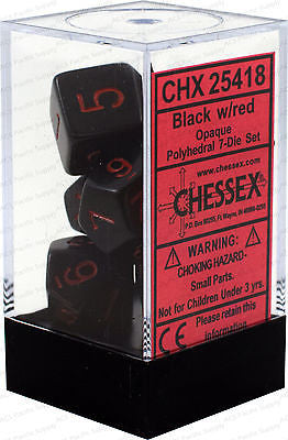 D7-Die Set Dice Opaque Polyhedral Black/Red (7 Dice in Display)