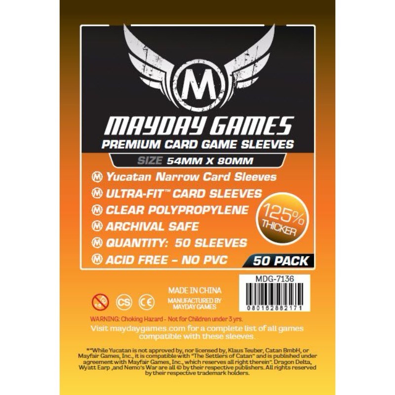 Mayday -  Premium Yucatan Narrow Card Game Sleeves (Pack of 50) - 54 MM X 80 MM